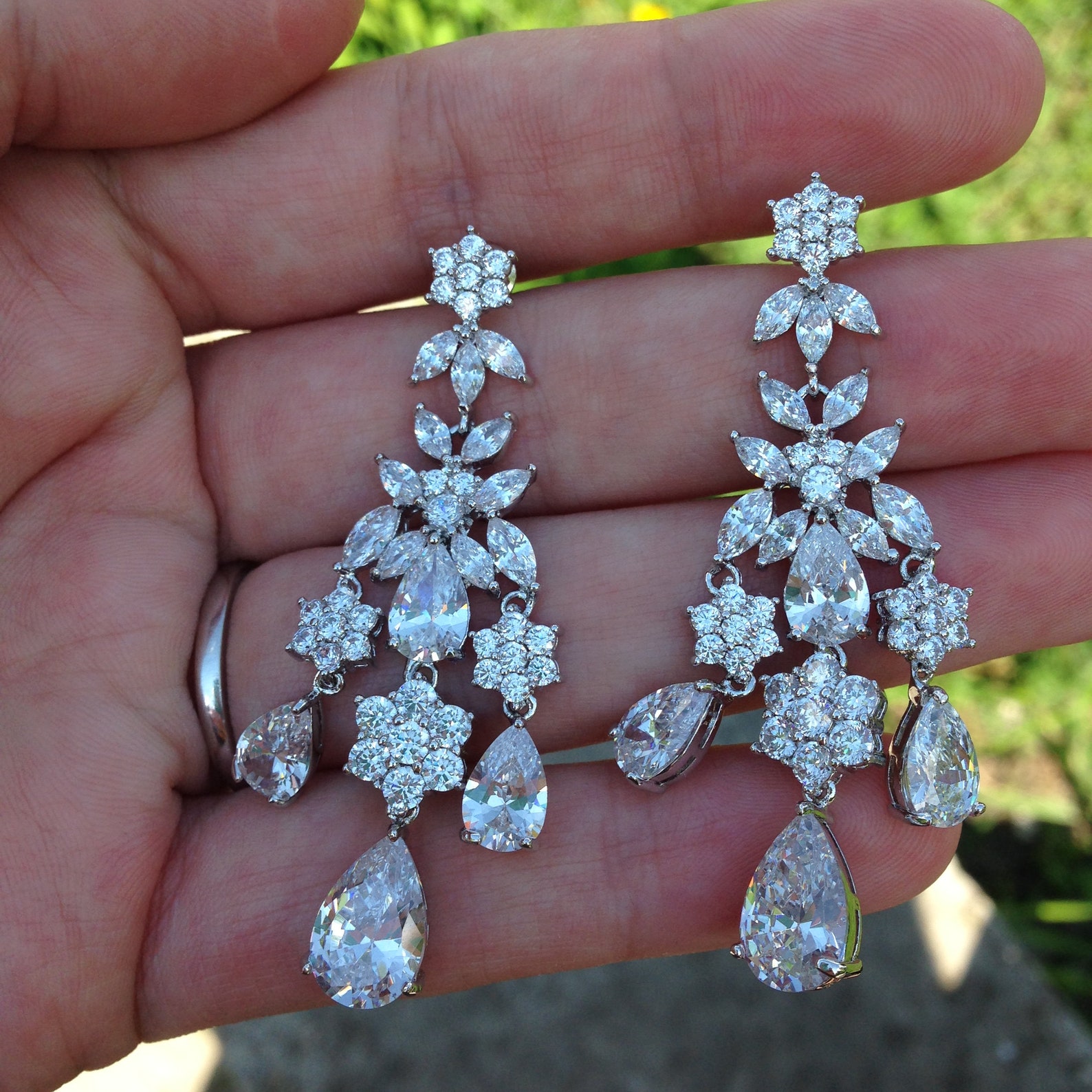 Flower Dangle Earrings Bridal Earrings Flower Dangle Flower Etsy