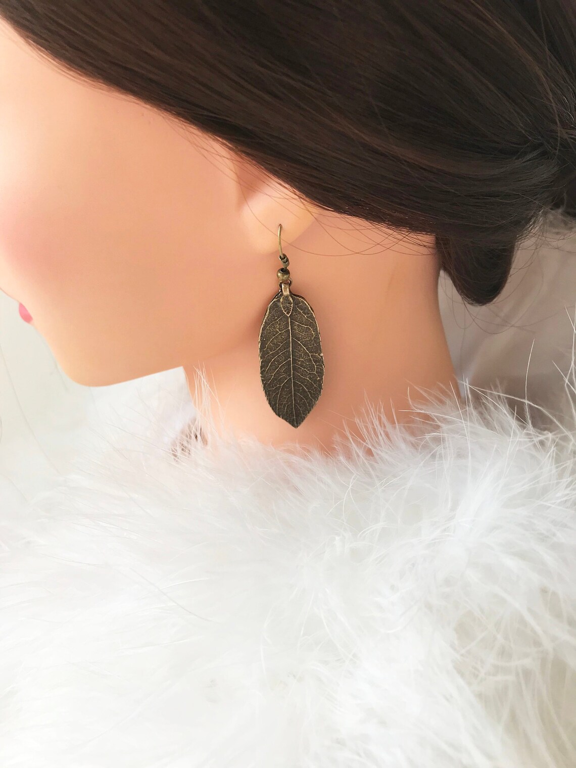 Long Bronze Leaf Earrings Antiqued Brass Leaf Earrings Leaves Etsy