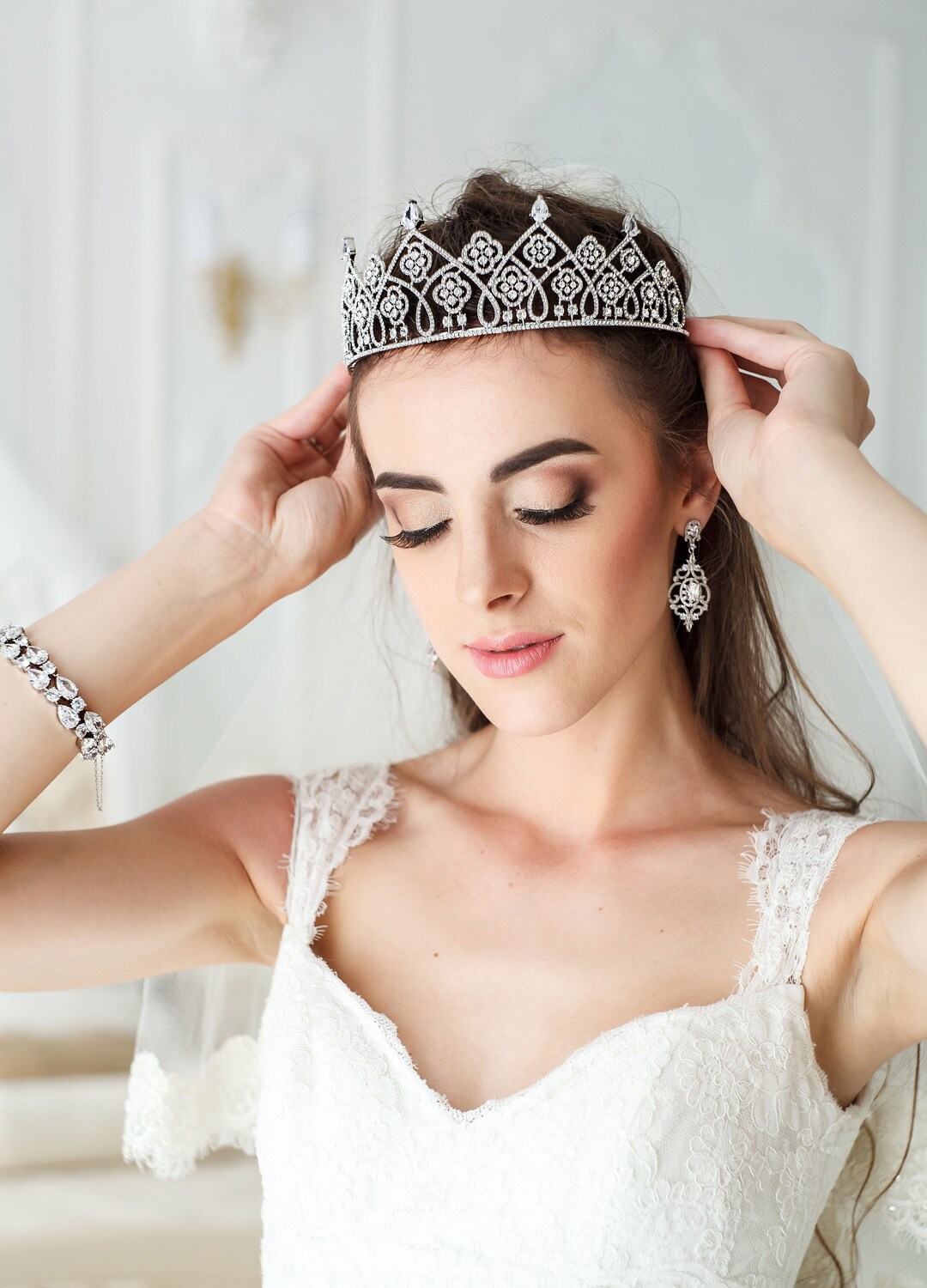 Bridal Tiara Flower Bridal Tiara Wedding Diadem Silver Wedding Etsy