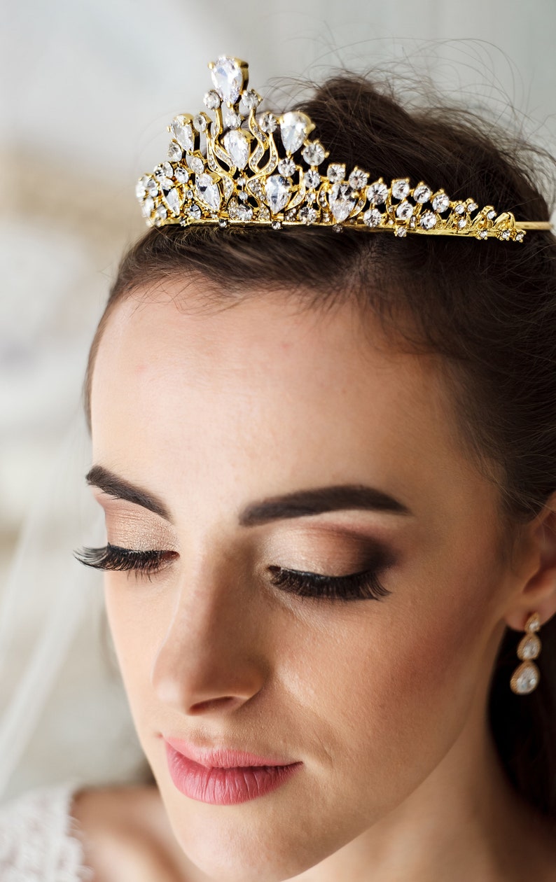Gold tiara Wedding tiara princess tiara Bridal tiara Crystal Etsy