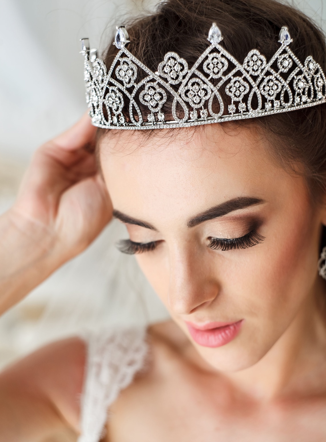 Bridal Tiara Flower Bridal Tiara Wedding Diadem Silver Wedding Etsy