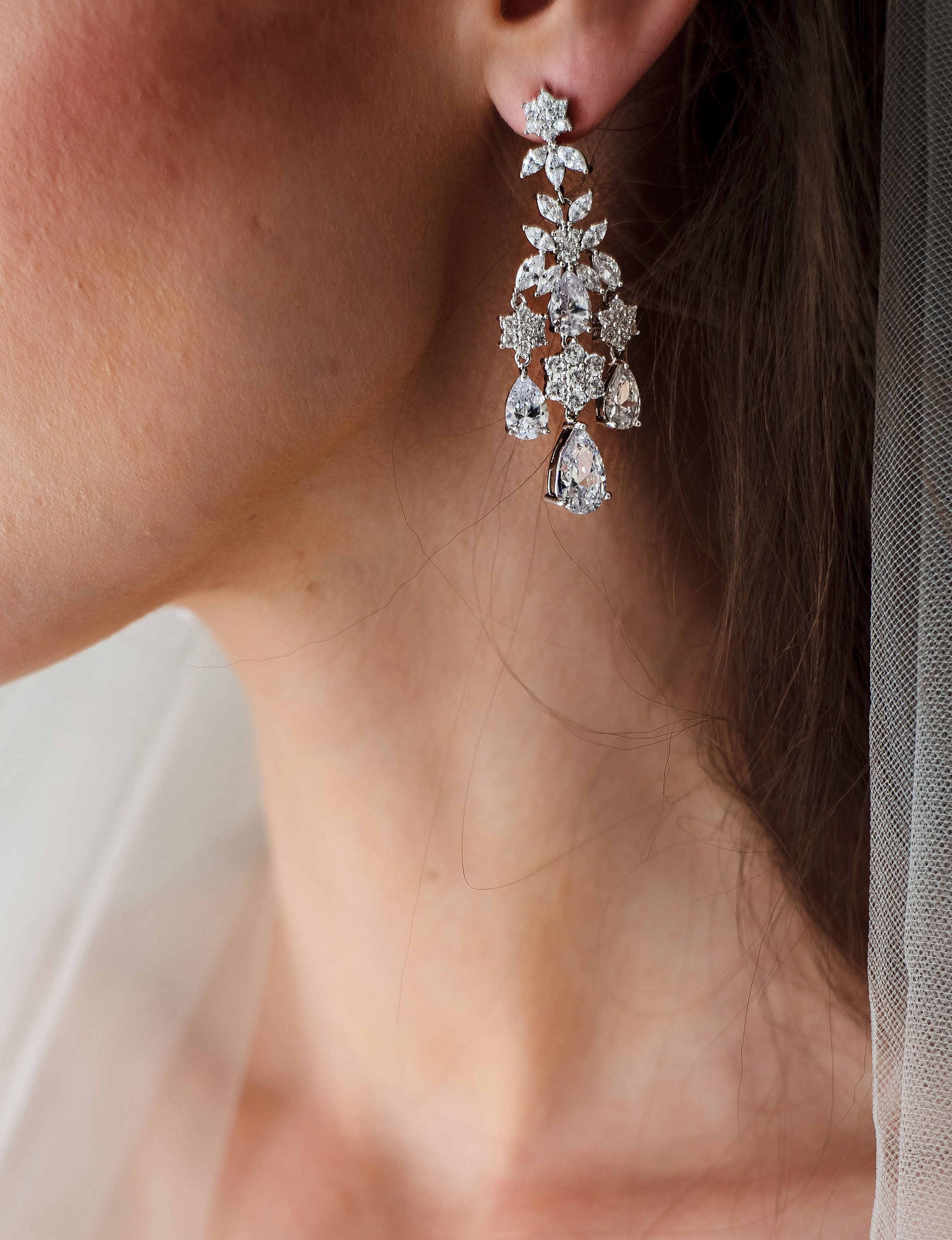 Flower Dangle Earrings Bridal Earrings Flower Dangle Flower Etsy