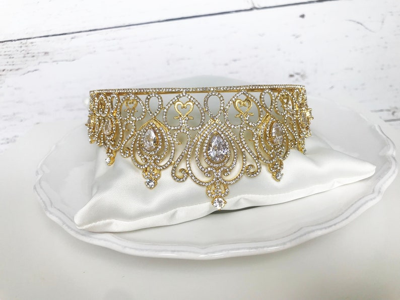 Gold tiara Gold crystal tiara Gold Swarovski tiara Gold Etsy