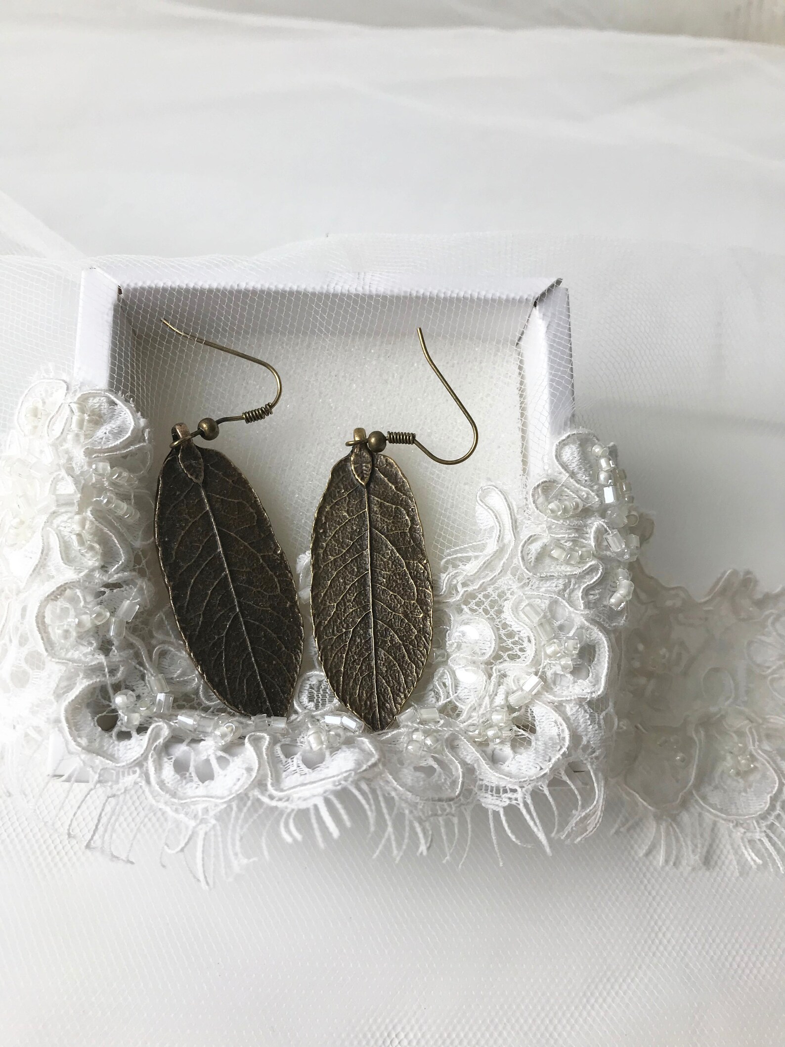 Long Bronze Leaf Earrings Antiqued Brass Leaf Earrings Leaves Etsy