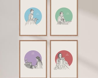 March Sisters Set | Little Women | Amy, Jo, Meg, Beth | Digital Download Art Print | Book Lover Illustration