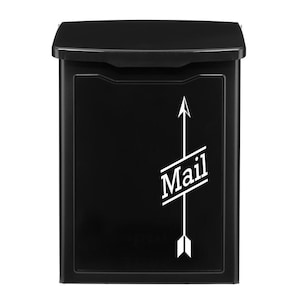 Black Steel Wall Mount Mailbox: Modern Letterbox with Arrow