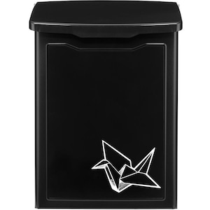 Modern Black Steel Mailbox: Origami Crane Design, Wall Mounted Letterbox