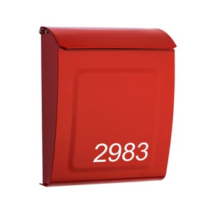 Modern Contemporary Mailbox, Personalized Wall Mount Letterbox, Locking Wall Mount Mailbox, Red Metal Letter Box, Custom Mailbox Numbers