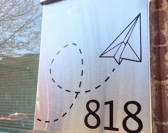 Paper Airplane Wall Mount Mailbox , Personalized Modern Metal Letter Box with Custom House Numbers - Free Shipping !