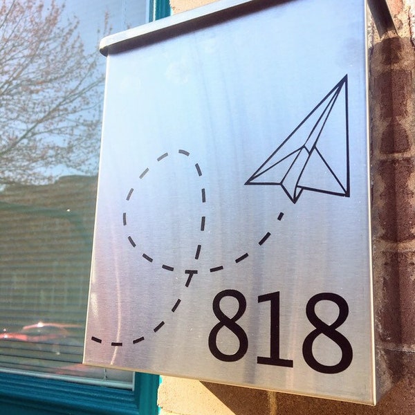 Silver Stainless Steel Paper Airplane Mailbox: Wall Mounted Personalized Letter Box