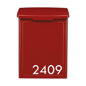 Personalized Modern Red Metal Wall Mount Mailbox with Custom Address Numbers for Indoor or Outdoor Use