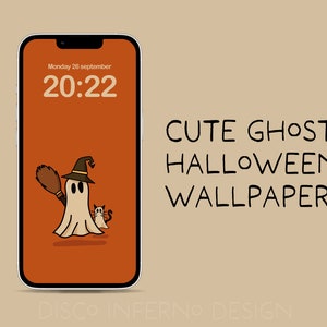 Halloween Witch Ghost Phone Wallpaper | Digital Download | Autumn Aesthetic Wallpaper | Spooky iPhone Wallpaper | Cute Cat Fall Wallpaper |