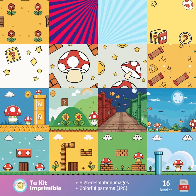 Super Mario Bros Digital Kit – Patterns & Textures for Scrapbooking and ...