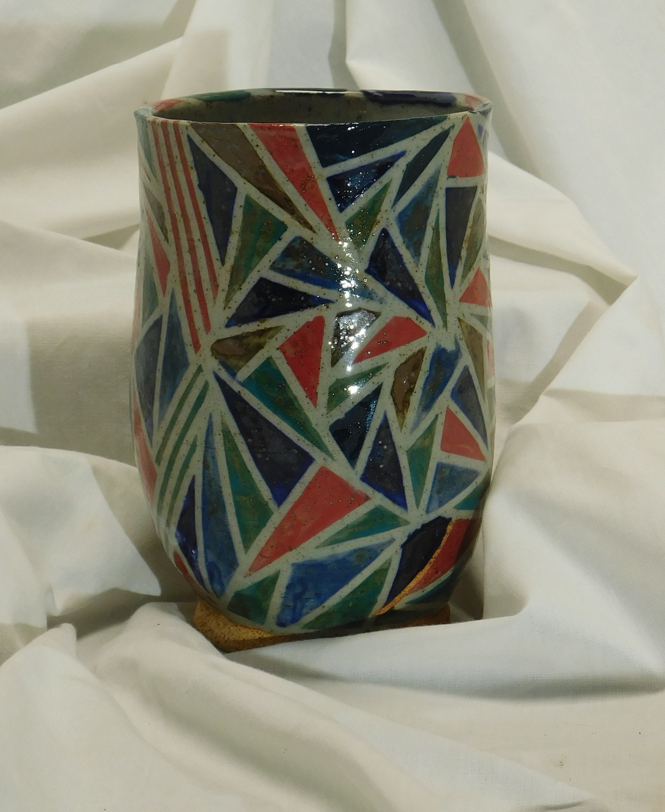 幾何学模様の陶器花瓶 幾何学模様のカラフルな花瓶 - Etsy 日本