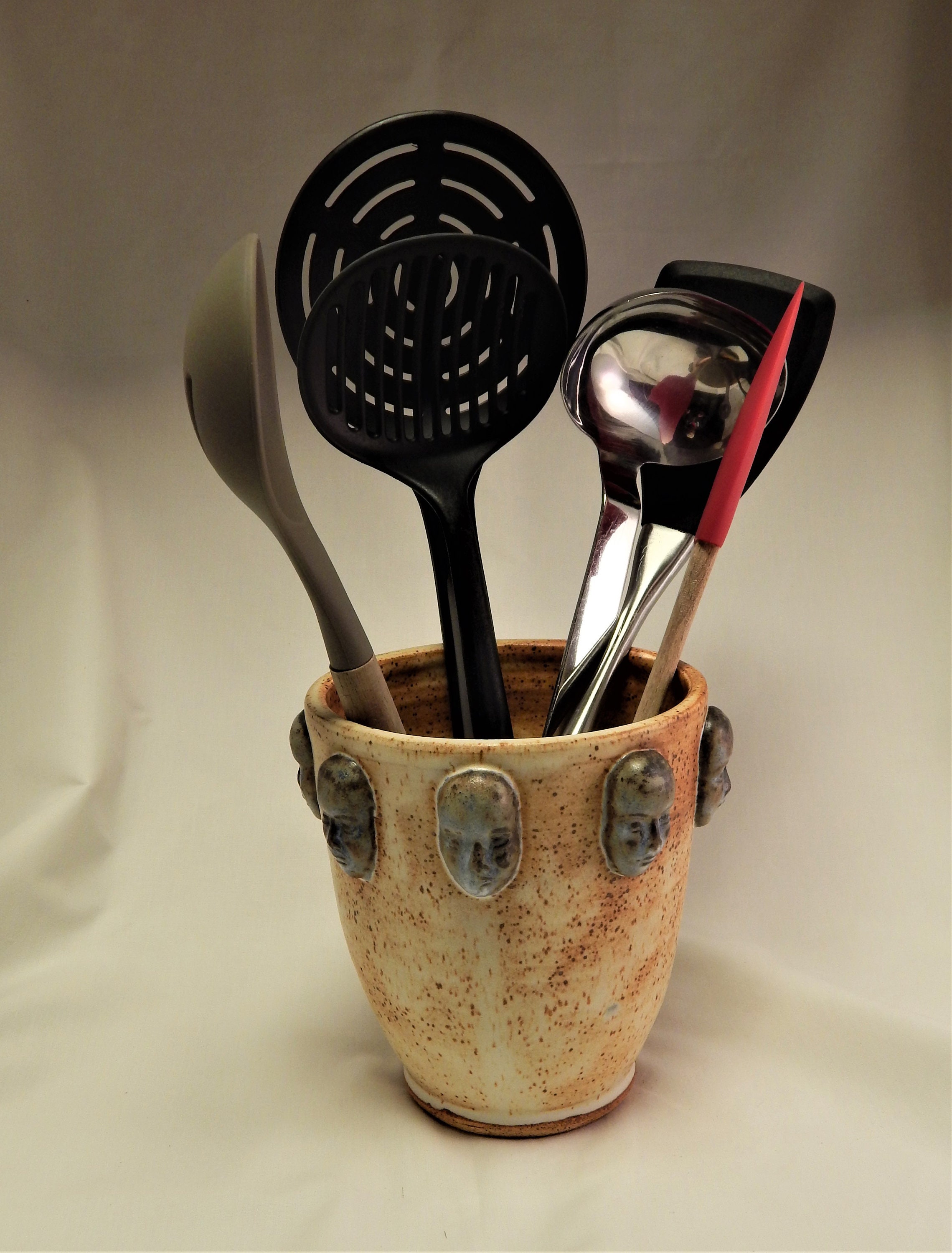 Tall Utensil Holder with Faces