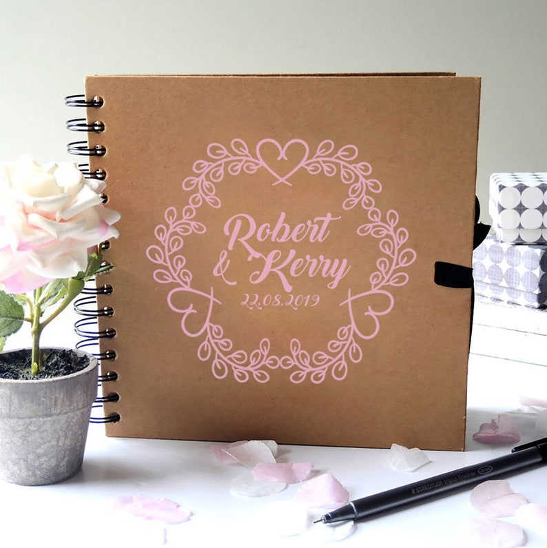 Personalised Wreath Design Spiral bound Hard back Guest book 8x8Wreath Design NEW COLOURS