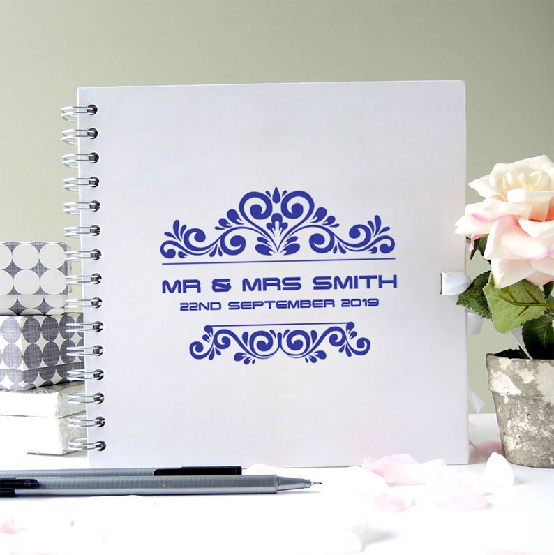 Personalised Wreath Design Spiral bound Hard back Guest book 8x8Wreath Design NEW COLOURS