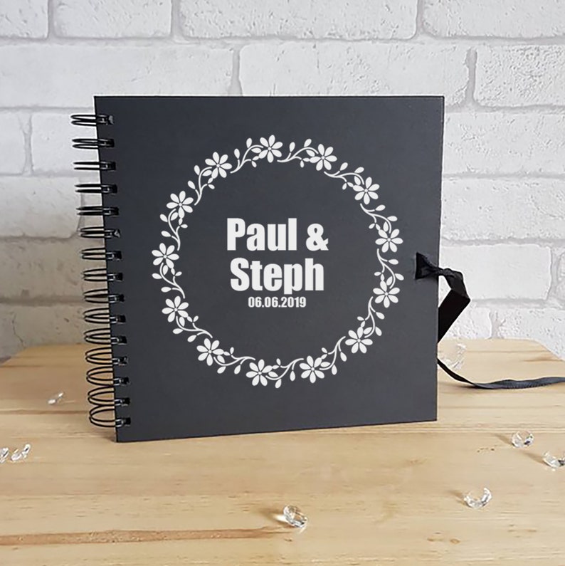 Personalised Wreath Design Spiral bound Hard back Guest book 8x8Wreath Design NEW COLOURS