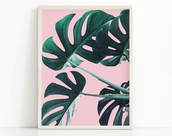 Monstera leaf print, Tropical printable art, Palm wall art, Minimalist instant download, Tropical palm tree decor, Large room print