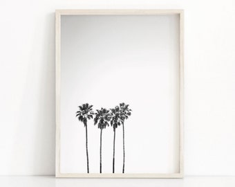 Black and white palm tree poster, Tropical print wall art, Palm tree printable poster, Printable digital download, Large california poster