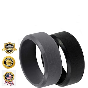 2 Pack Silicone Ring Alternative Ring Outdoor Rugged Lifestyle Ring Grey Black Wedding Band For Men Gray Custom Unique Ring Promise Ring