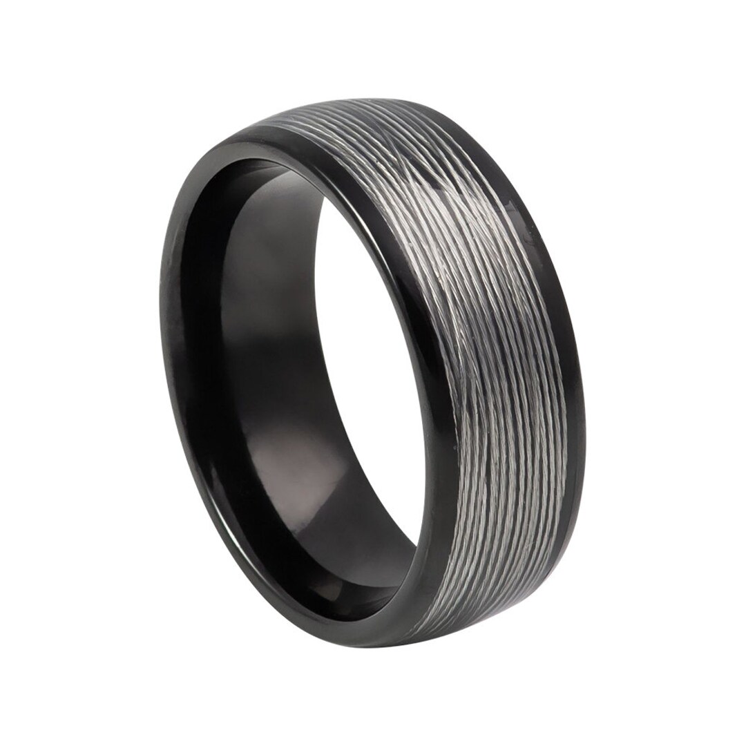 Grey Ring Mens Wedding Band 8mm Engagement Band Gunmetal Wedding Band ...