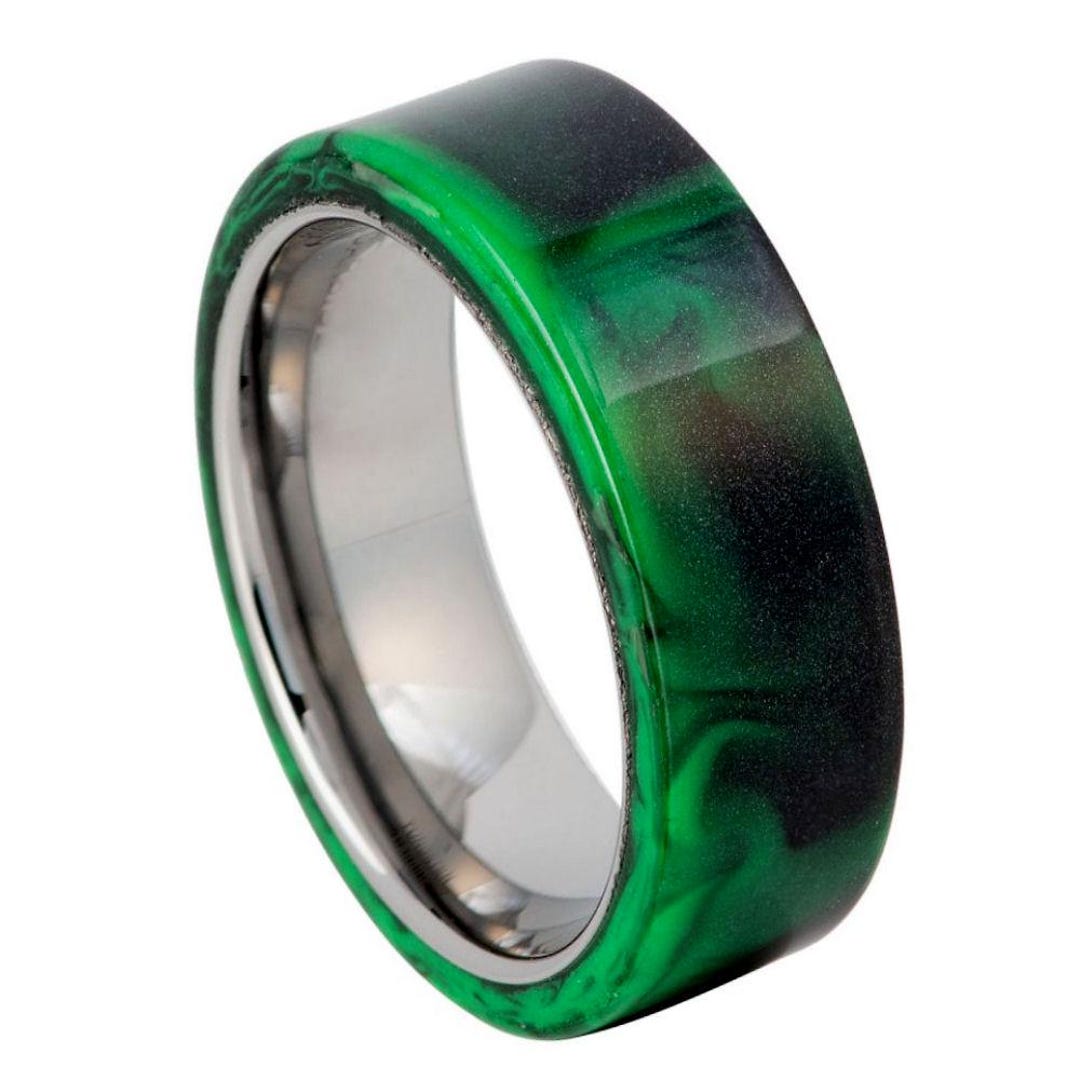 Black and Green Wedding Band Mens Wedding Band 8mm Engagement Ring ...