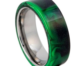 Black and Green Tungsten Wedding Band - 8mm Engagement Ring