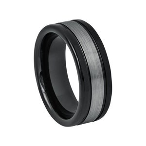 Black Ring Mens Wedding Band 8mm Engagement Ring Black And Silver Wedding Band Black Wedding Band Tungsten Carbide Black And Silver Ring