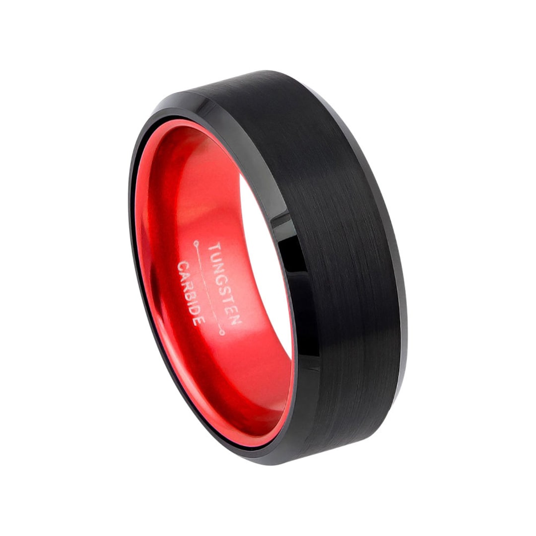 Black and Red Wedding Band Mens Wedding Band 8mm Engagement Ring