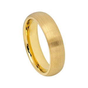 Yellow Gold Ring Mens Wedding Band 6mm Engagement Band Tungsten Carbide Brushed 18k Yellow Gold Wedding Band Man Classic Domed Ring