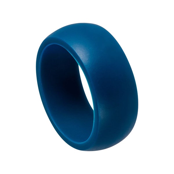 Silicone Ring Alternative Ring Outdoor Rugged Lifestyle Ring Blue Wedding Band For Men Blue Center Classic Dome Ring Custom Unique Promise