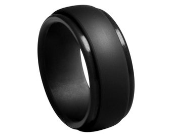 Silicone Ring Alternative Ring Outdoor Rugged Lifestyle Ring Black Wedding Band For Men Custom Unique Promise Stepped Edges