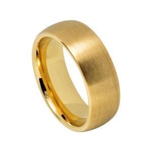 Yellow Gold Ring Mens Wedding Band 8mm Engagement Band Tungsten Carbide Brushed 18k Yellow Gold Wedding Band Man Classic Domed Ring