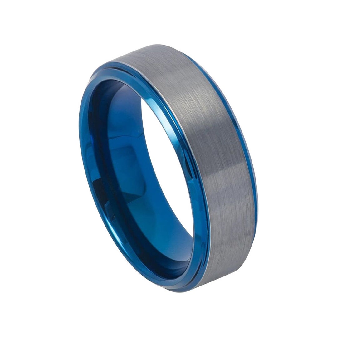 thumbnail image 2 of 8mm Tungsten Carbide Blue Abalone Opal Inlay Band – Men’s Or Women’s Engagement Wedding Ring – USA Made 2 of 6