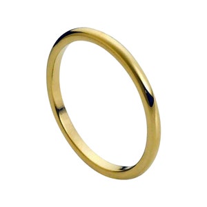 Tungsten Wedding Band 18k Yellow Gold Ring Mens Wedding Band 2mm Engagement Ring Polished 18k Yellow Gold Tungsten Band Classic Domed Ring