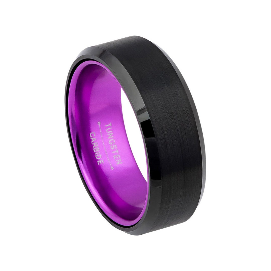 Black and Purple Wedding Band Mens Wedding Band 8mm Engagement Etsy