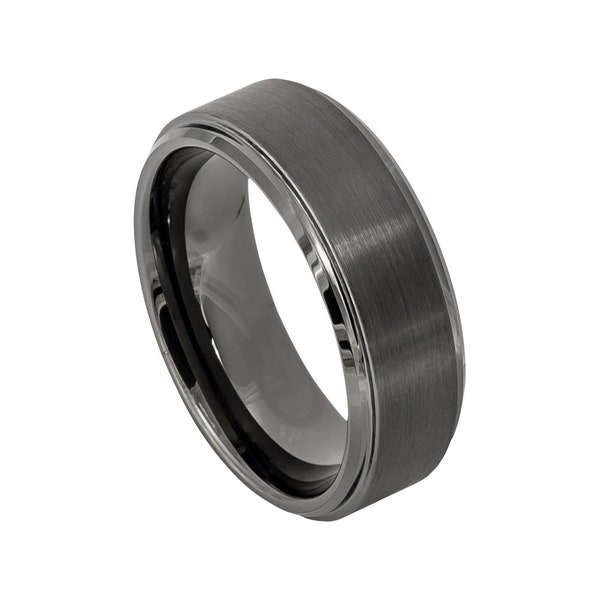 Grey Wedding Band Gunmetal Ring Mens Wedding Band 8mm Engagement Band Tungsten Carbide Grey Man Wedding Band Anniversary Brushed Gunmetal