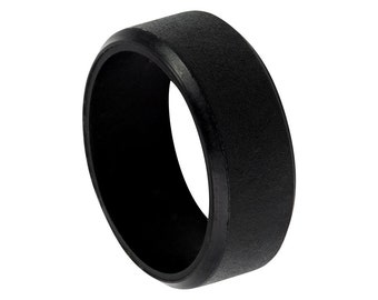 Silicone Ring Alternative Ring Outdoor Rugged Lifestyle Ring Black Wedding Band For Men Custom Unique Promise Beveled Edges 8mm