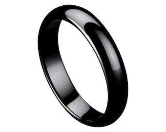 Black Ceramic Ring Mens Wedding Band 5mm Engagement Band High Polished Black Ring Man Anniversary Ring Domed Black Wedding Band