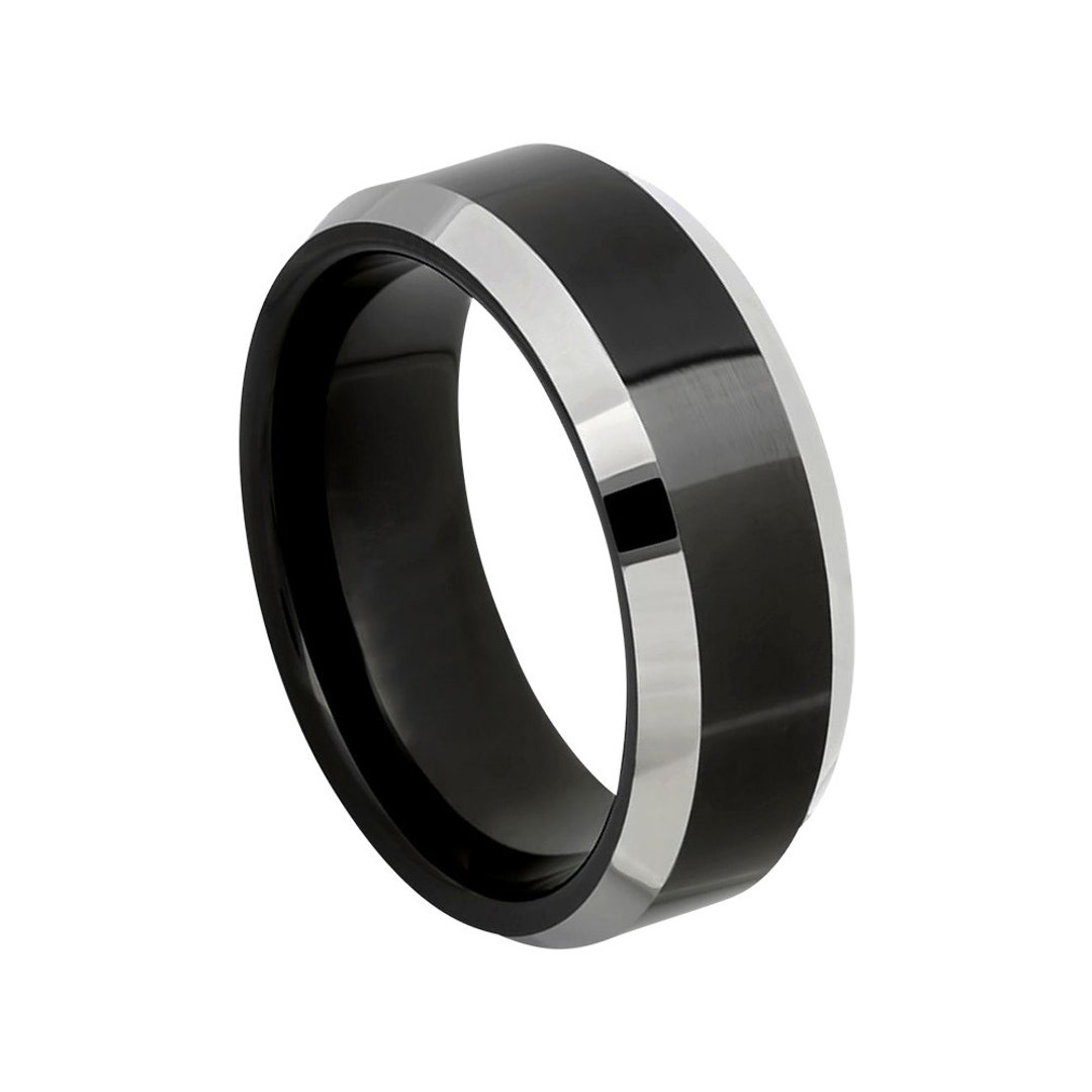 Tungsten Wedding Band Black Ring Mens Wedding Band 8mm Engagement Ring ...