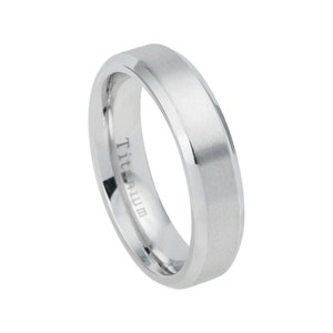 Mens Wedding Band Titanium Ring 6mm Engagement Band Satin Brushed Ring High Polished Beveled Edges Anniversary Rings For Men Wedding Ring