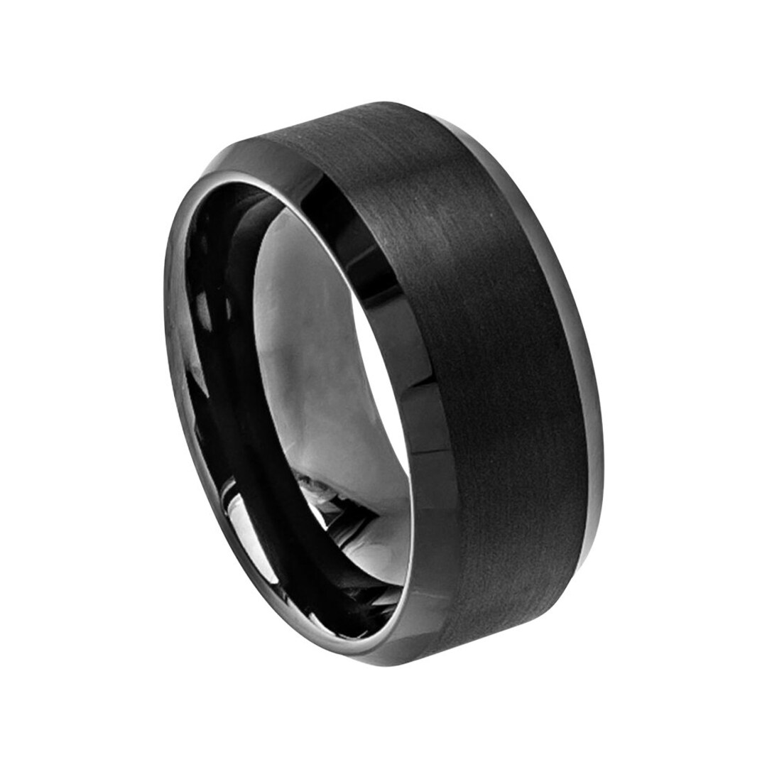 Black Wedding Band Mens Wedding Band 10mm Engagement Band Brushed Black