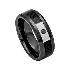 Black Diamond Wedding Band Man Carbon Fiber Ring Mens Wedding Band 8mm Engagement Ring Man Black Diamond Ring Black Ceramic Ring