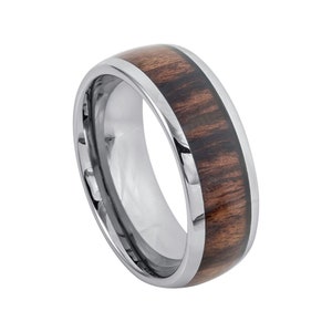 Mahogany Wood Ring Mens Wedding Band Titanium Ring 8mm Engagement Band Man Mahogany Wood Wedding Band Polished Silver Wedding Band Promise