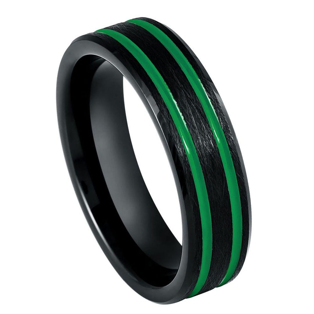 Black and Green Wedding Band Mens Wedding Band 6mm Engagement Ring ...