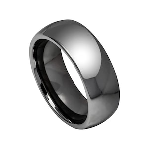 Grey Wedding Band Gunmetal Ring Mens Wedding Band 8mm Engagement Band Tungsten Carbide Grey Man Wedding Band Anniversary Polished Gunmetal