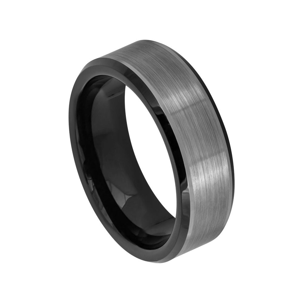 Grey Ring Mens Wedding Band 8mm Engagement Band Gunmetal