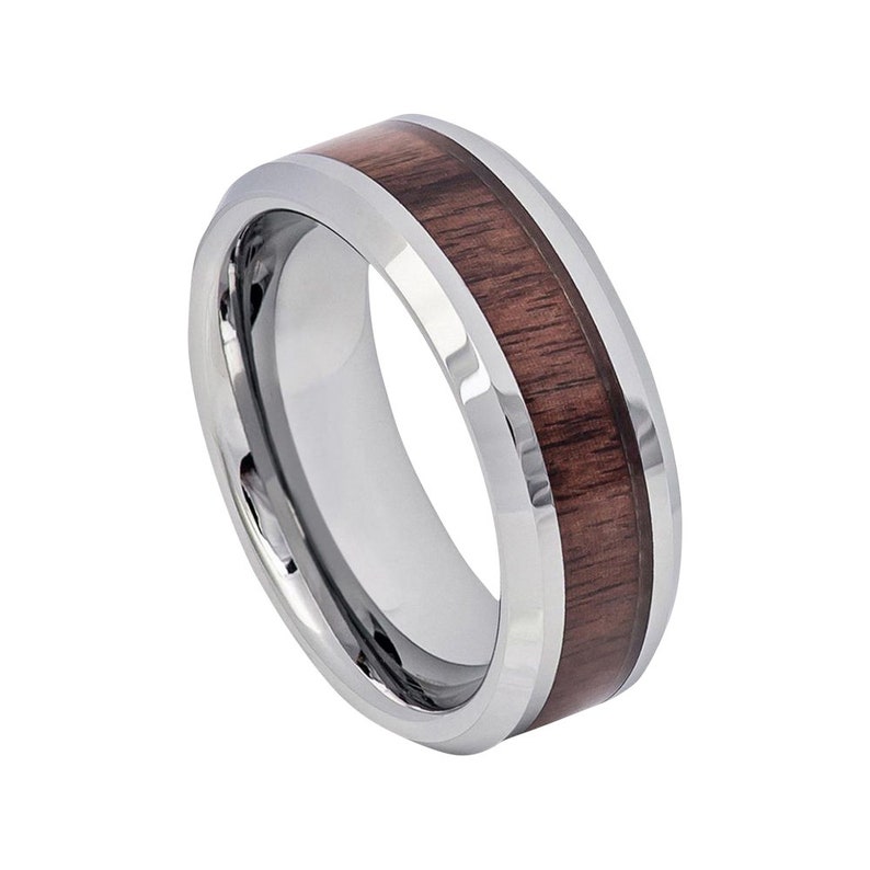 Mahogany Wood Ring Mens Wedding Band Tungsten Carbide 8mm Engagement Band Man Mahogany Wood Wedding Band Hunter Ring Minimalist Polished