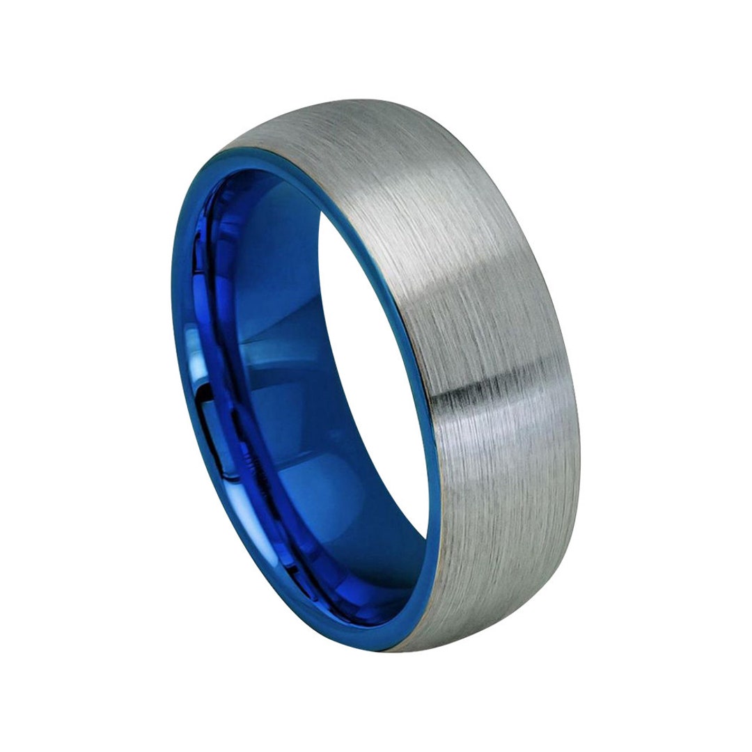 Blue Ring Mens Wedding Band 8mm Engagement Ring Tungsten Carbide